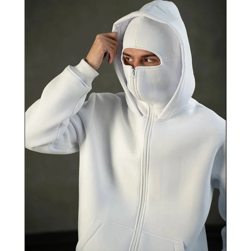 Balaclava Hoodie – Ninja Hoddie Double Hooded Zip-Up Windproof Sweatshirt with Built-In Warm Mask