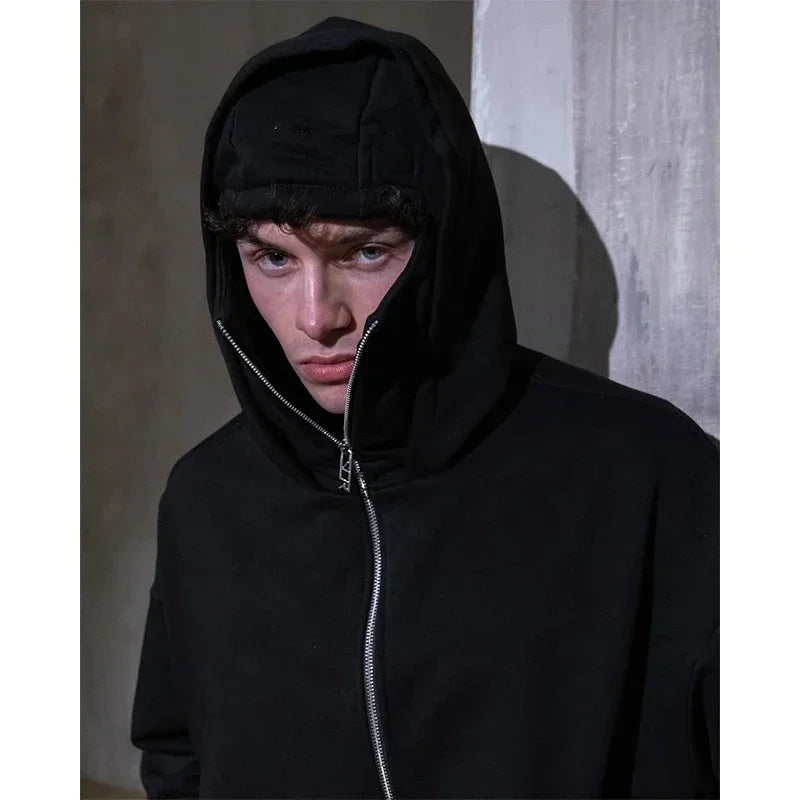 Balaclava Hoodie – Ninja Hoddie Double Hooded Zip-Up Windproof Sweatshirt with Built-In Warm Mask