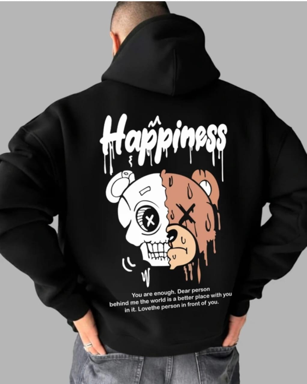Happiness Black oversized Hoodie